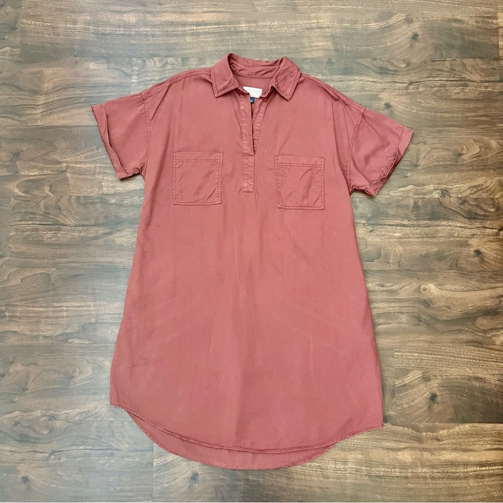 Universal Thread Lyocell Shirt Dress Washed Rust Brown Short Sleeve Size M